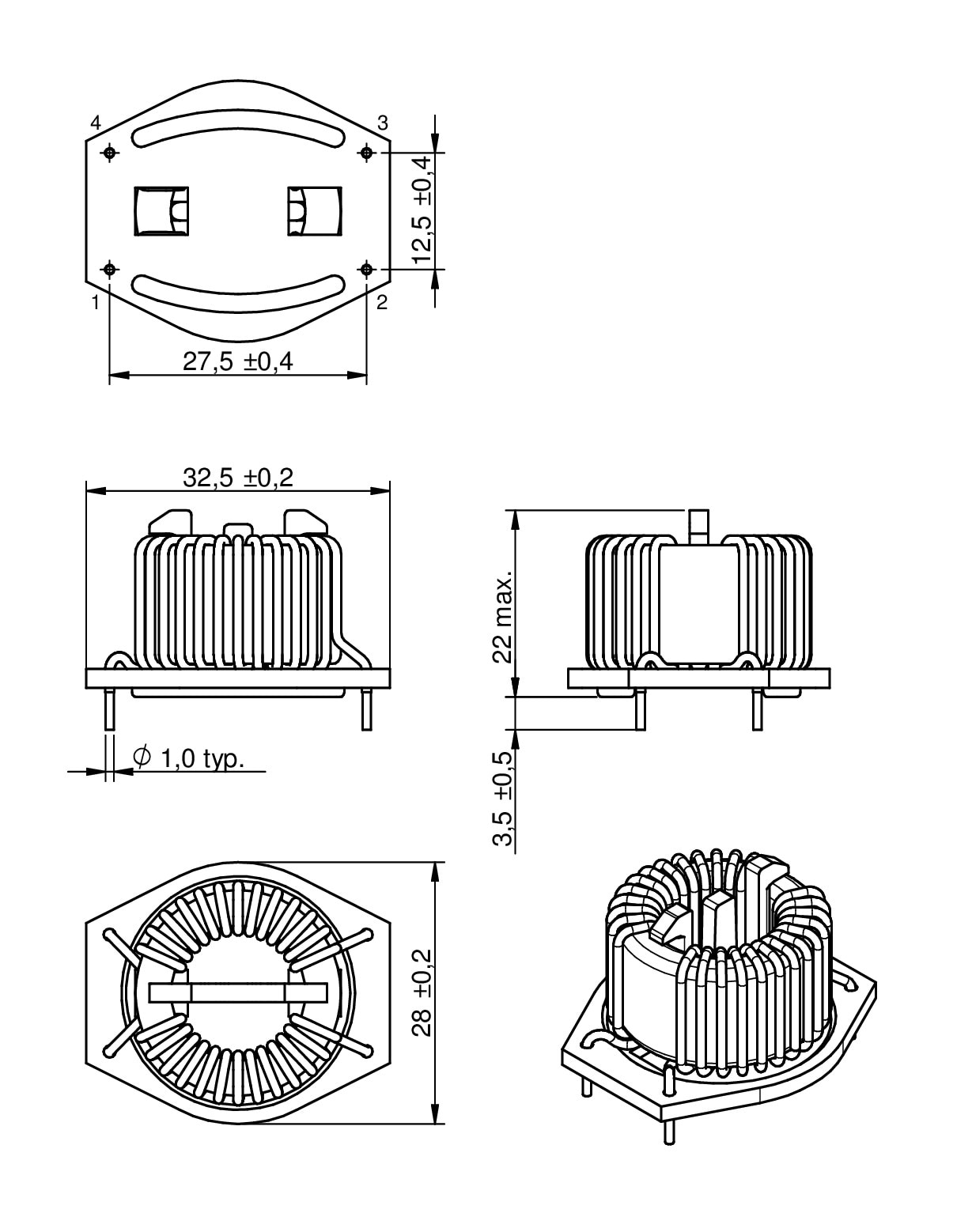 we-cmbh-common-mode-power-line-choke-horizontal-passive-components